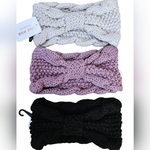 3 Piece Set Headband Women's Hair Wrap Ear Warmer Winter Ivory Tan Black New - Picture 5 of 9